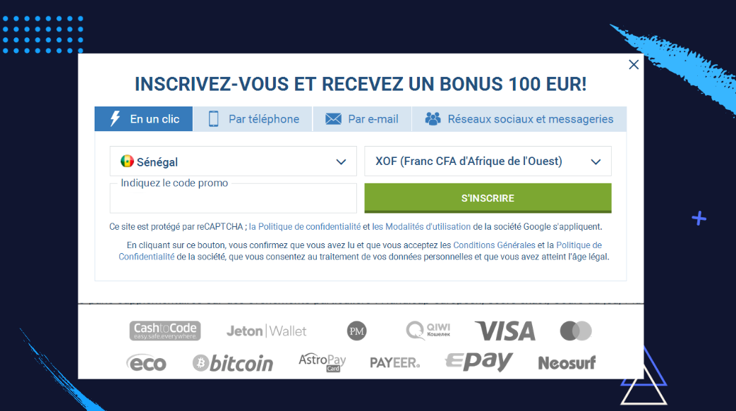 Inscription sur 1xBet au Sénégal Inscription sur 1xBet au Sénégal